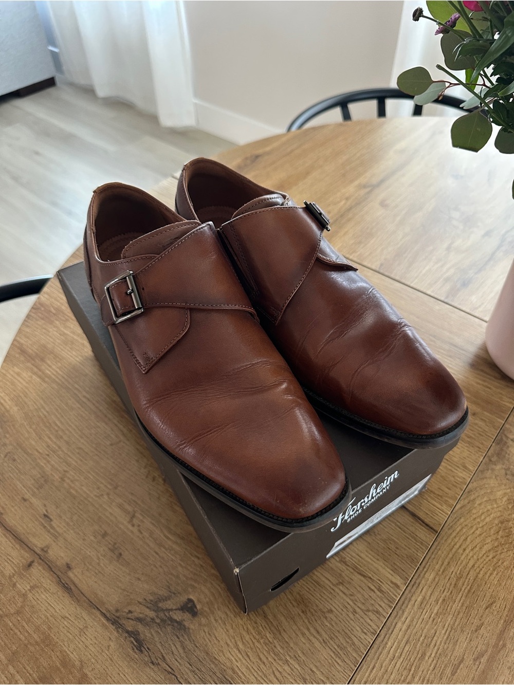 Florsheim Brown Leather Single Monk Strap Dress Shoes